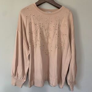 LOFT Plus NWT Beige 100% Cotton Size 20/22 Eyelet Sweatshirt